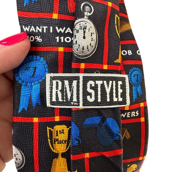RM Style Fun and Casual Sports Themed Neck Tie Size 57" in Black, Red, & Yellow - Picture 3 of 4